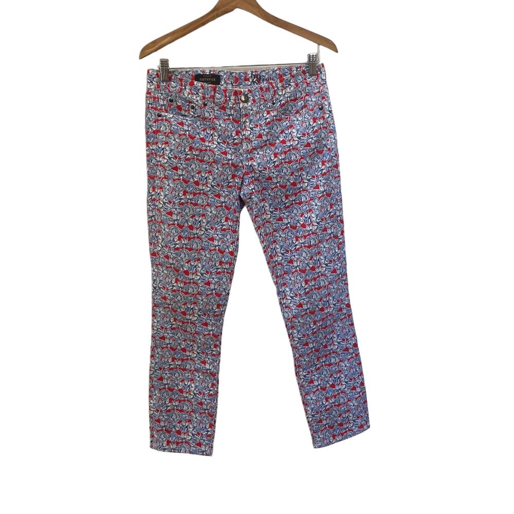 J Crew Liberty Floral Toothpick Pants Womens Size 29 Ankle Red White Blue
